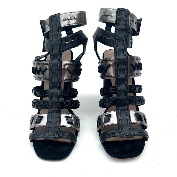 Donald J Pliner Bindy Block Cage Heels Gladiator Strappy Studded Metallic 9 - Picture 4 of 12